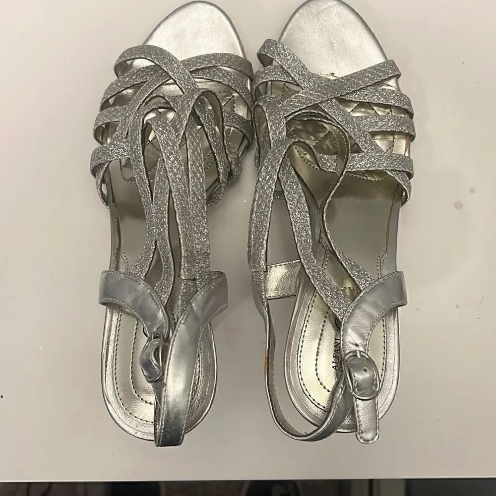 Alfani Alisa Silver Sparkly Strappy Heel Sandals Size 7.5M